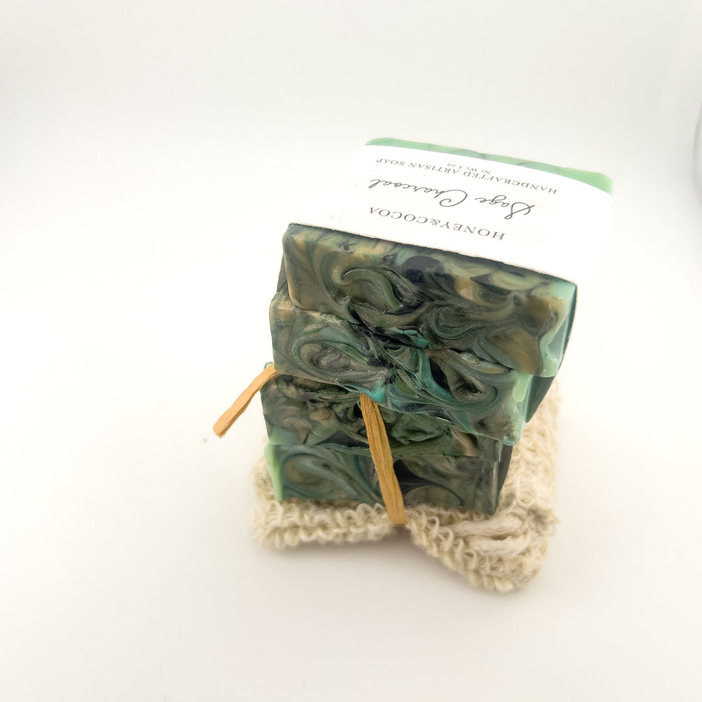 2-Pack Sage Charcoal Artisan Soap With Soap Saver