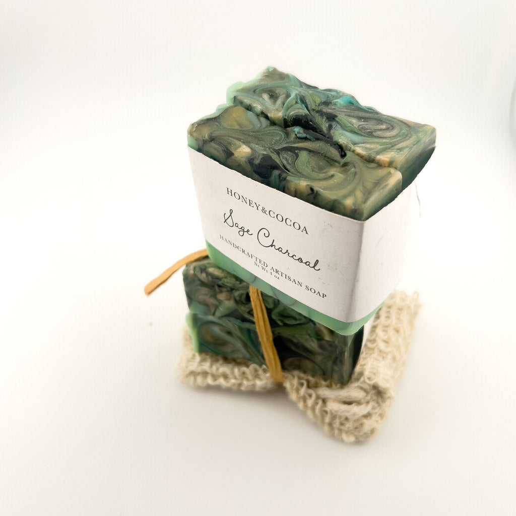 2-Pack Sage Charcoal Artisan Soap With Soap Saver