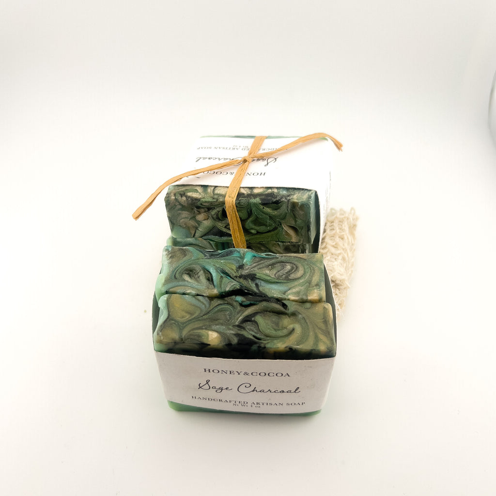2-Pack Sage Charcoal Artisan Soap With Soap Saver