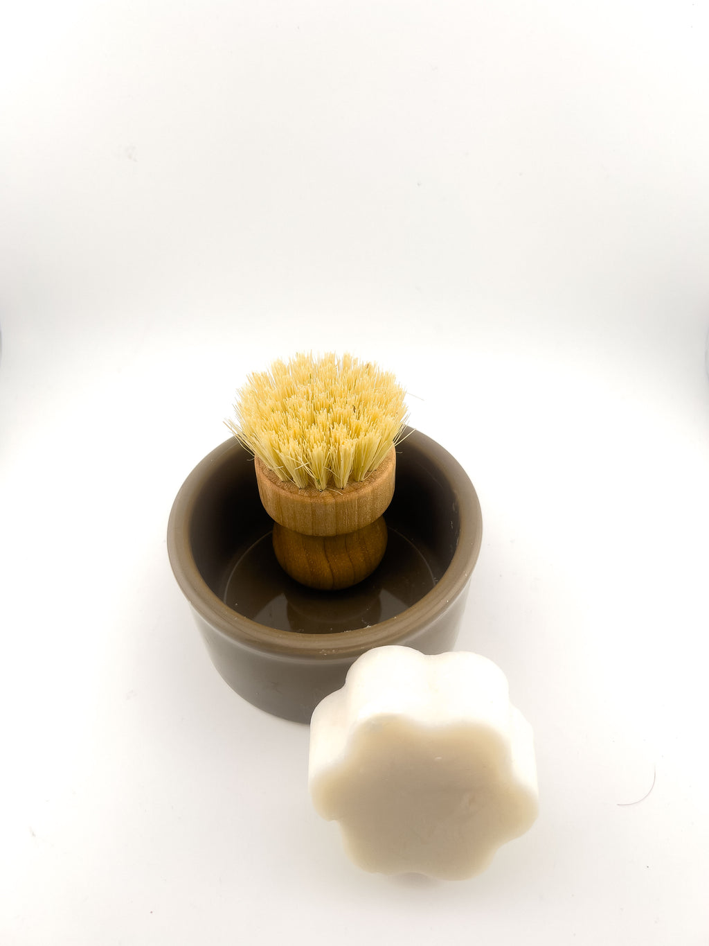 Solid Dish Soap Set Ceramic Ramekin with Bristle Brush
