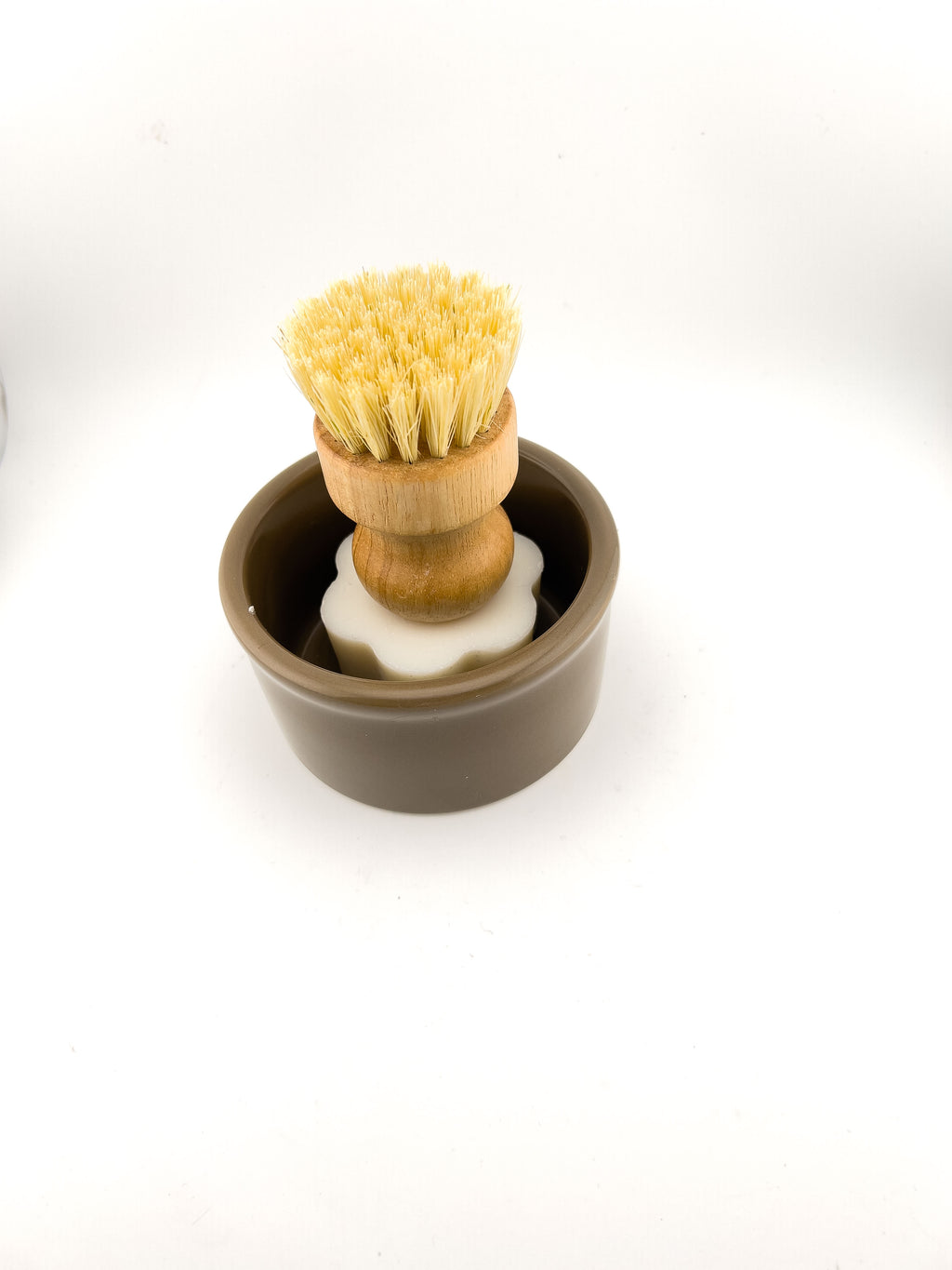Solid Dish Soap Set Ceramic Ramekin with Bristle Brush