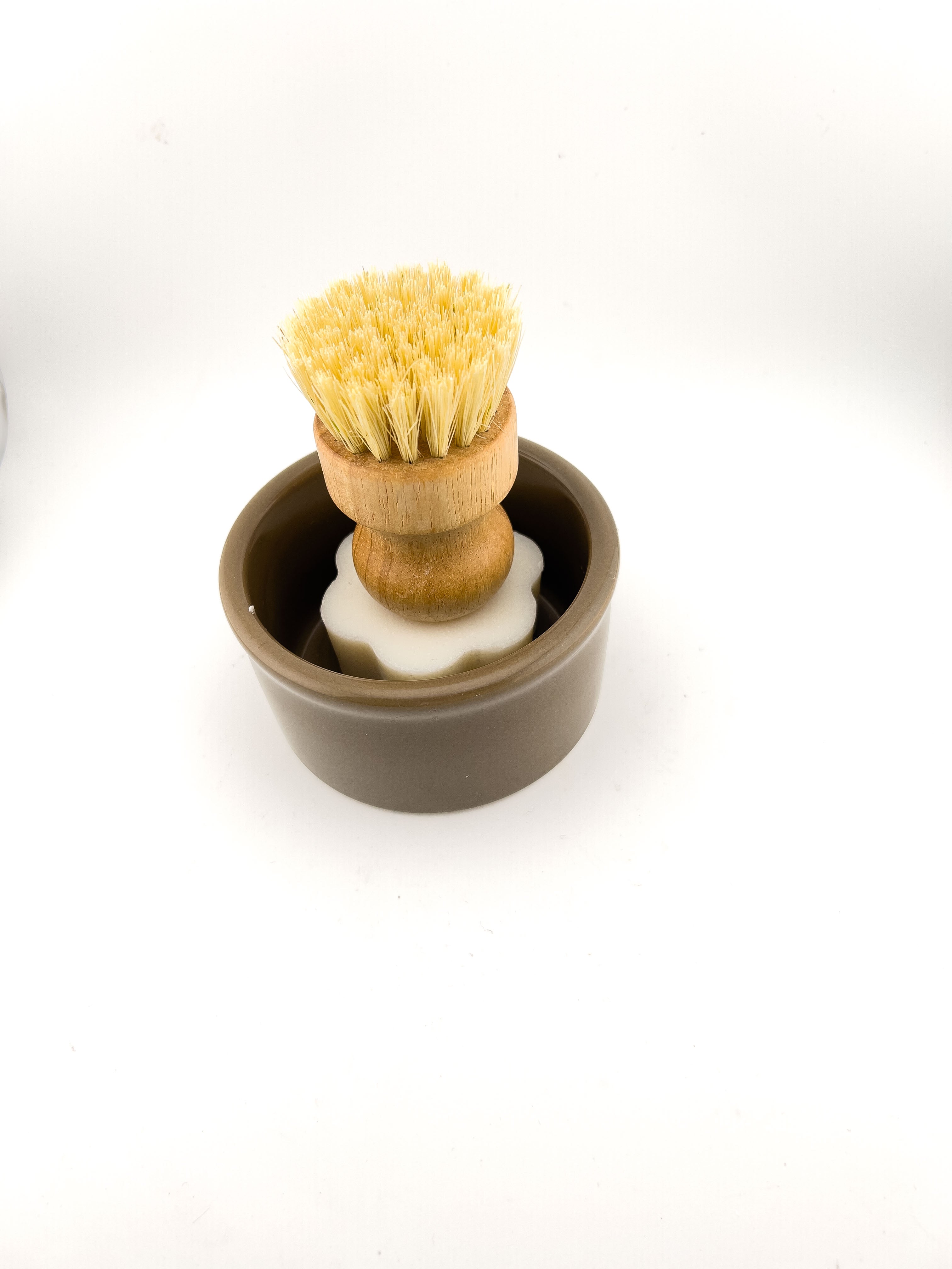 Solid Dish Soap Set Ceramic Ramekin with Bristle Brush