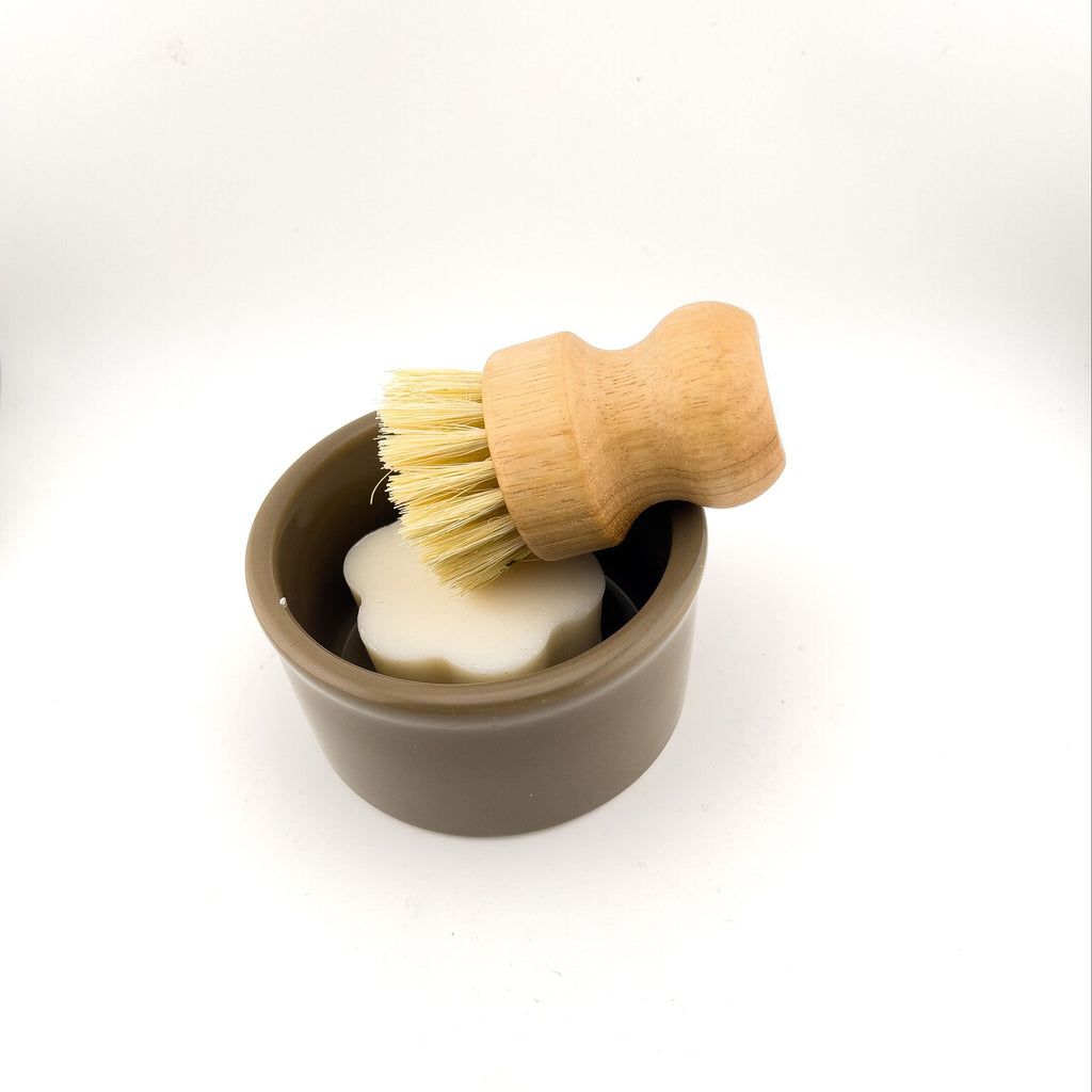 Solid Dish Soap Set Ceramic Ramekin with Bristle Brush