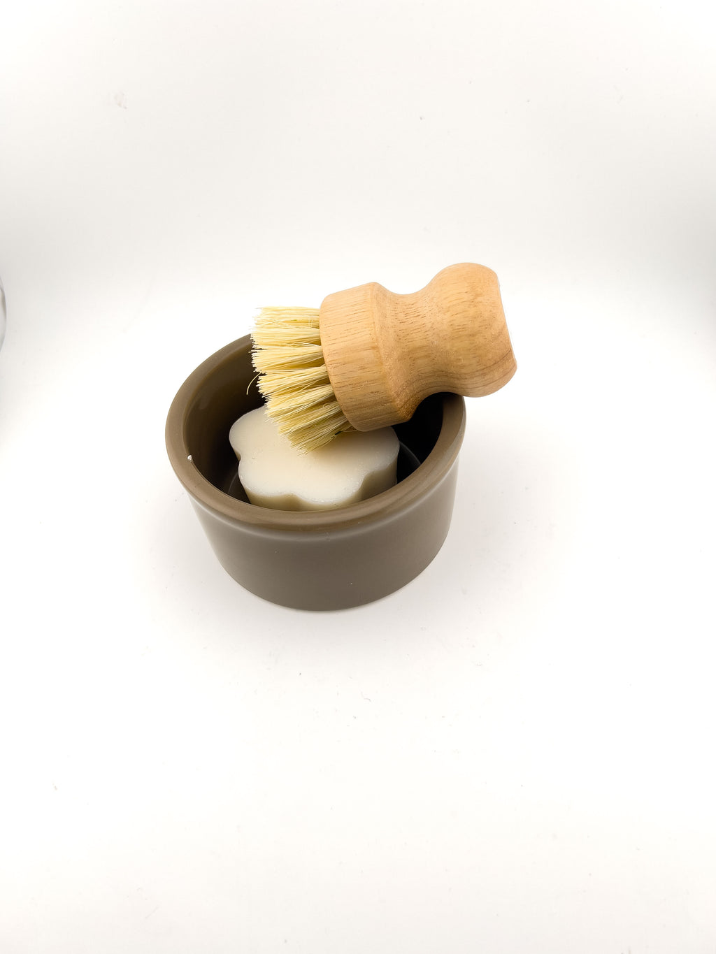 Solid Dish Soap Set Ceramic Ramekin with Bristle Brush